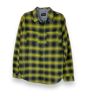 Hudson Jeans Shirt Men’s Plaid Lime Green Navy Blue Button Up Cotton Size M‎ NWT